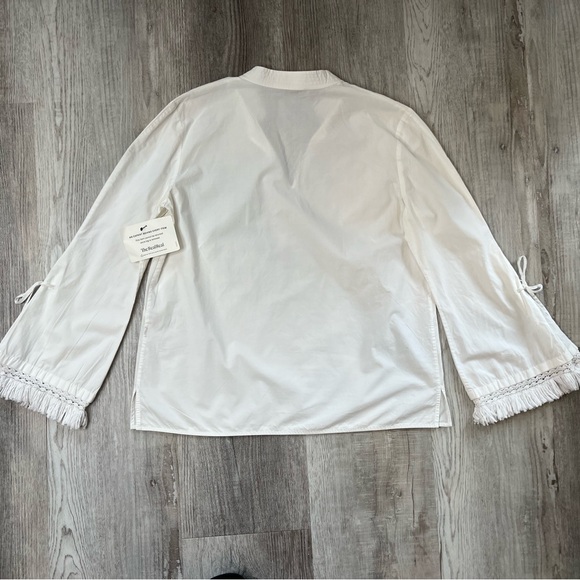Tory Burch Sophie Fringe-Trim Bell Sleeve Top White Size 6 Designer Cloud Dancer - Picture 12 of 15